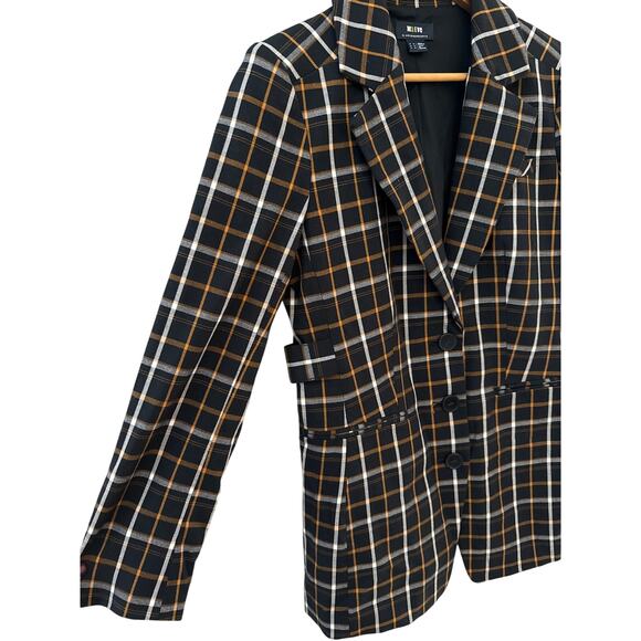Anthropologie Maeve Oversized Plaid Equestrian Blazer Black Motif Size 10 - Picture 7 of 12